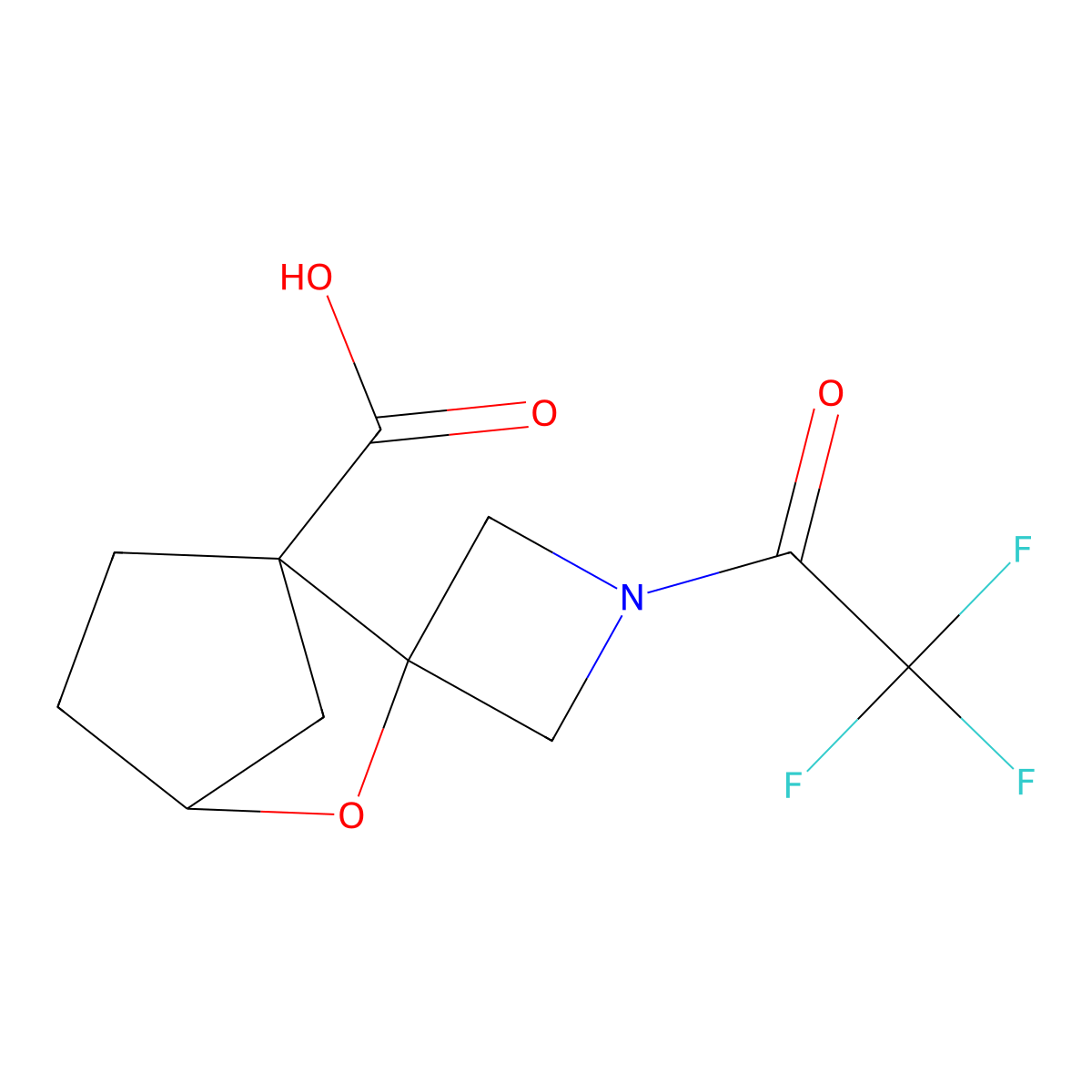 1-(2,2,2-Trifluoroacetyl)-3'-oxaspiro[azetidine-3,2'-bicyclo[2.2.1]heptane]-1'-carboxylic acid molecular structure, CAS 2913417-76-0
