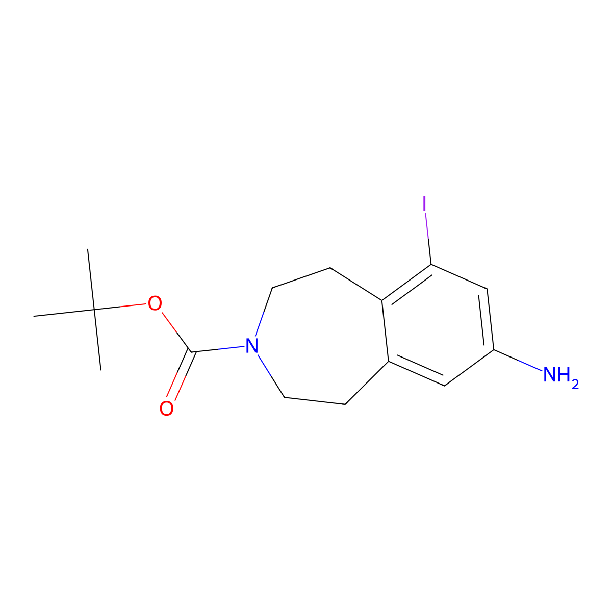 tert-butyl 8-amino-6-iodo-2,3,4,5-tetrahydro-1H-3-benzazepine-3-carboxylate molecular structure, CAS 2913418-06-9
