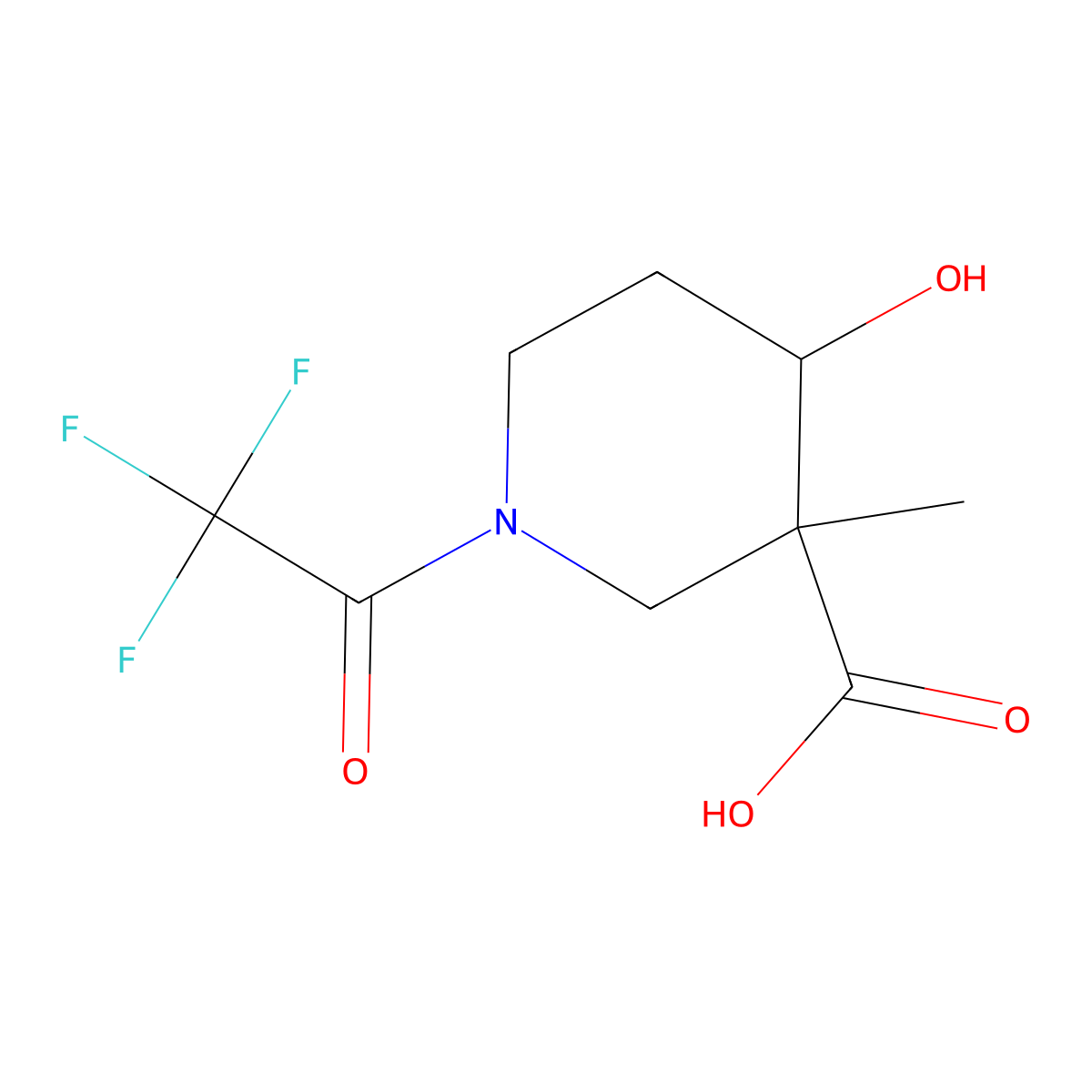 4-Hydroxy-3-methyl-1-(2,2,2-trifluoroacetyl)piperidine-3-carboxylic acid molecular structure, CAS 2913418-08-1
