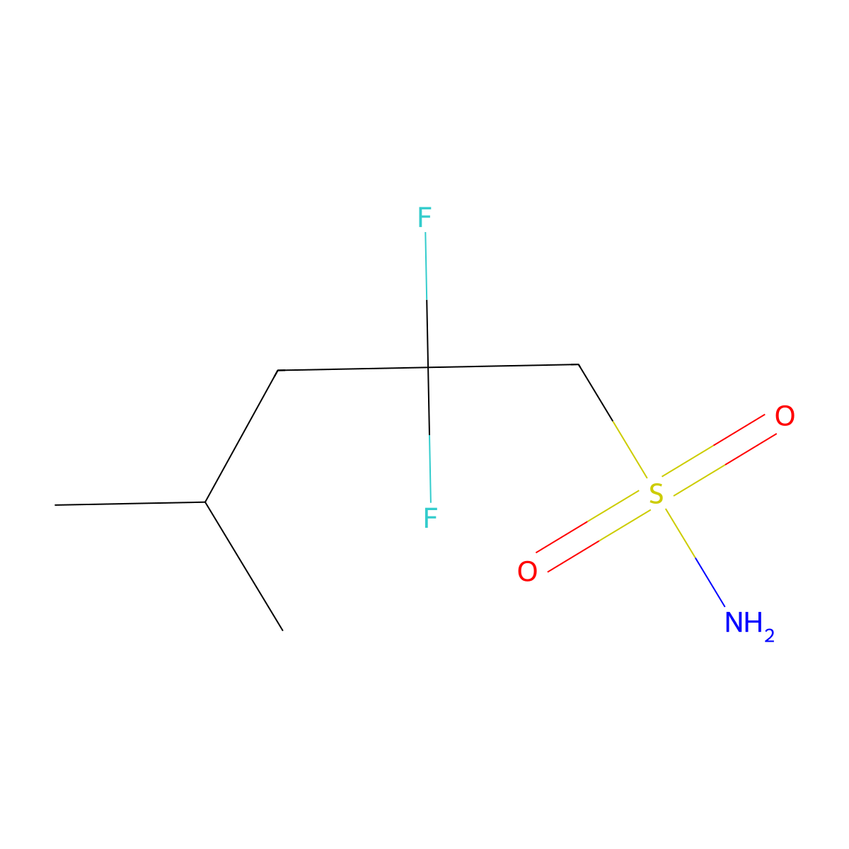 2,2-Difluoro-4-methylpentane-1-sulfonamide molecular structure, CAS 2913418-10-5