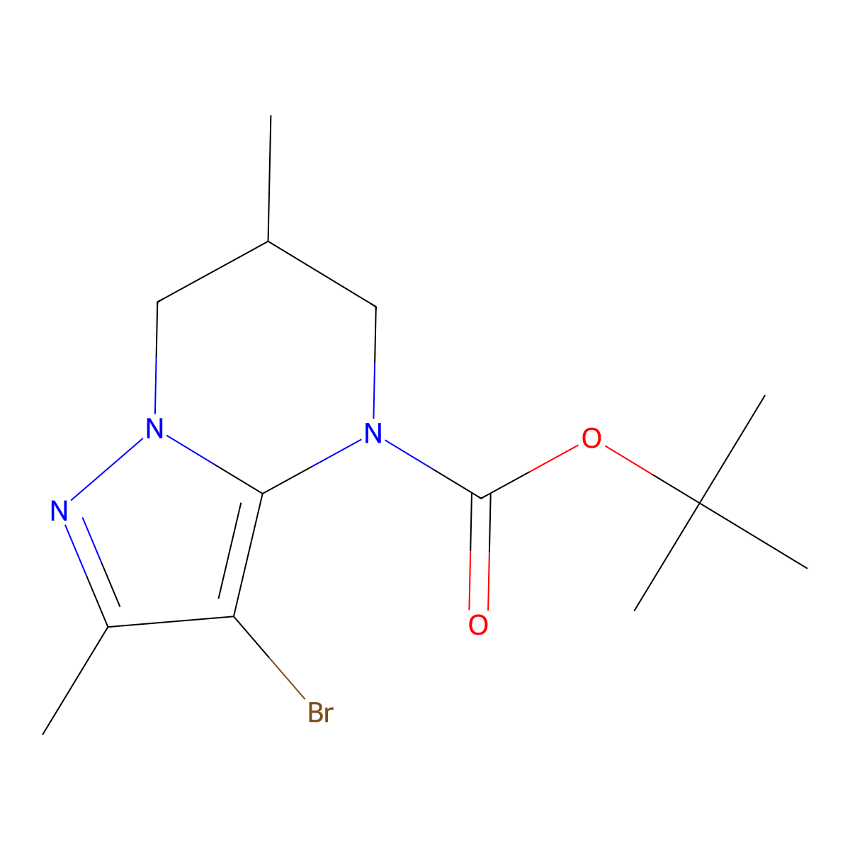 tert-butyl 3-bromo-2,6-dimethyl-4H,5H,6H,7H-pyrazolo[1,5-a]pyrimidine-4-carboxylate molecular structure, CAS 2913418-18-3