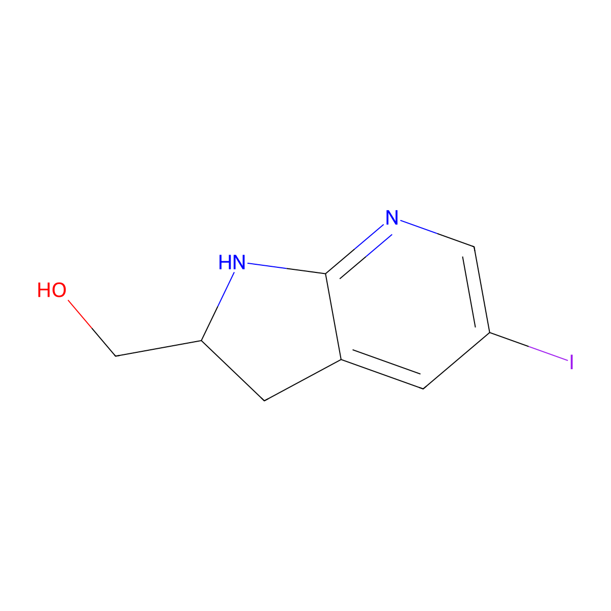 {5-iodo-1H,2H,3H-pyrrolo[2,3-b]pyridin-2-yl}methanol molecular structure, CAS 2913418-31-0