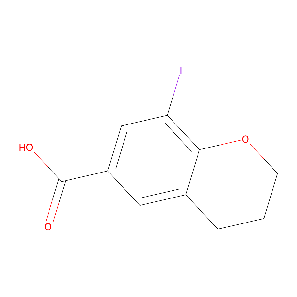 8-iodo-3,4-dihydro-2H-1-benzopyran-6-carboxylic acid molecular structure, CAS 2913418-70-7