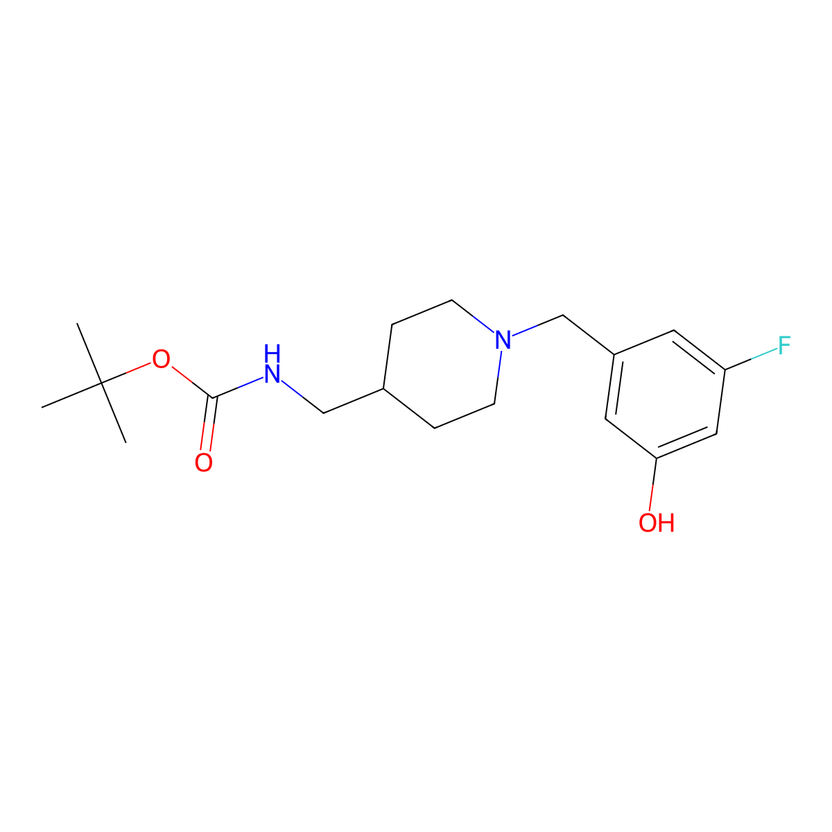 tert-butyl N-({1-[(3-fluoro-5-hydroxyphenyl)methyl]piperidin-4-yl}methyl)carbamate molecular structure, CAS 2913418-72-9