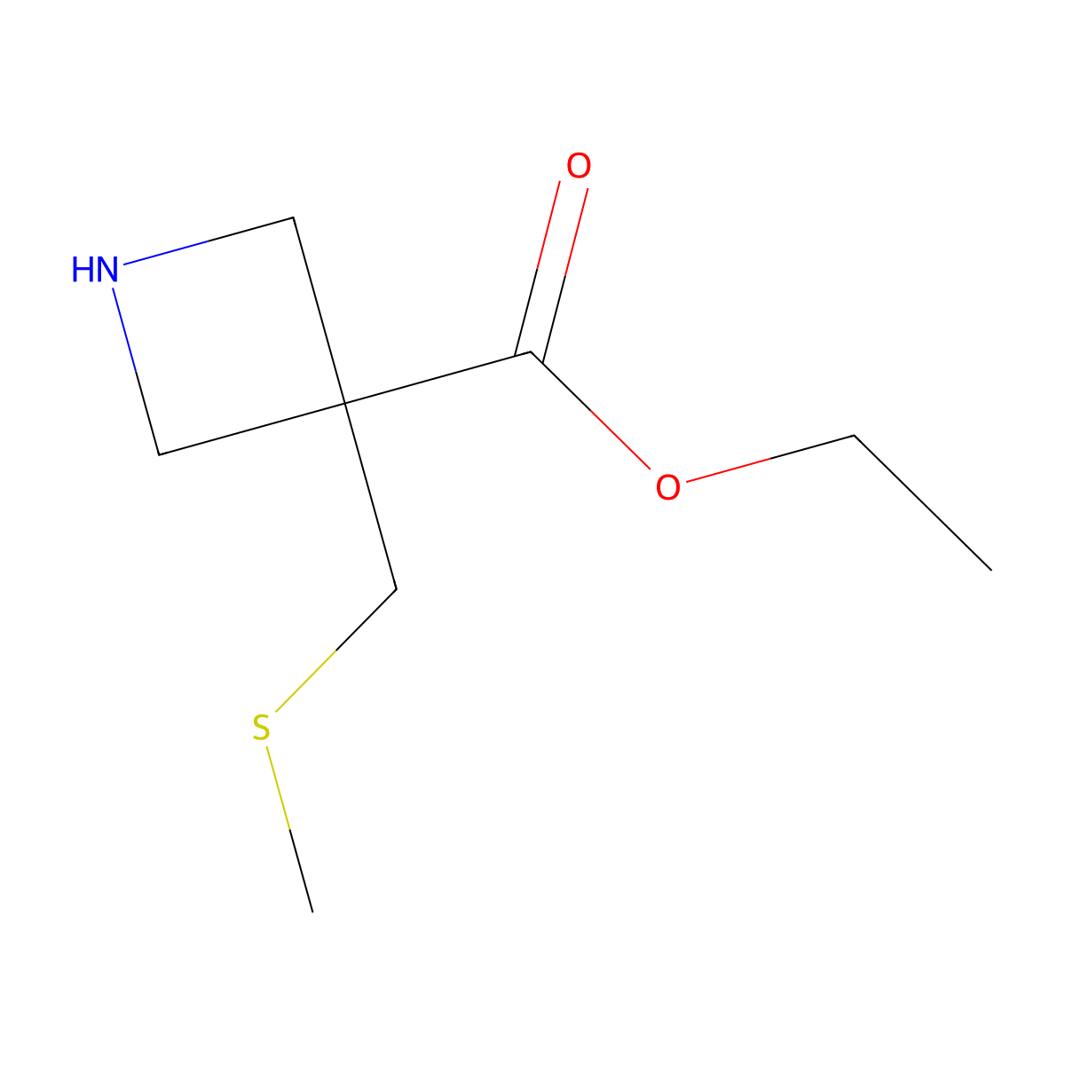 Ethyl 3-[(methylsulfanyl)methyl]azetidine-3-carboxylate molecular structure, CAS 2913419-16-4