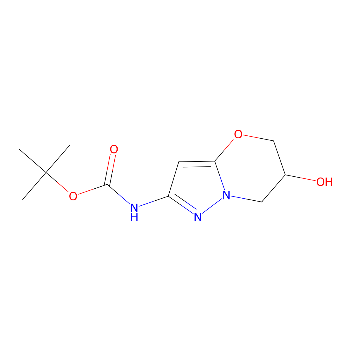 tert-butyl N-{6-hydroxy-5H,6H,7H-pyrazolo[3,2-b][1,3]oxazin-2-yl}carbamate molecular structure, CAS 2913419-34-6