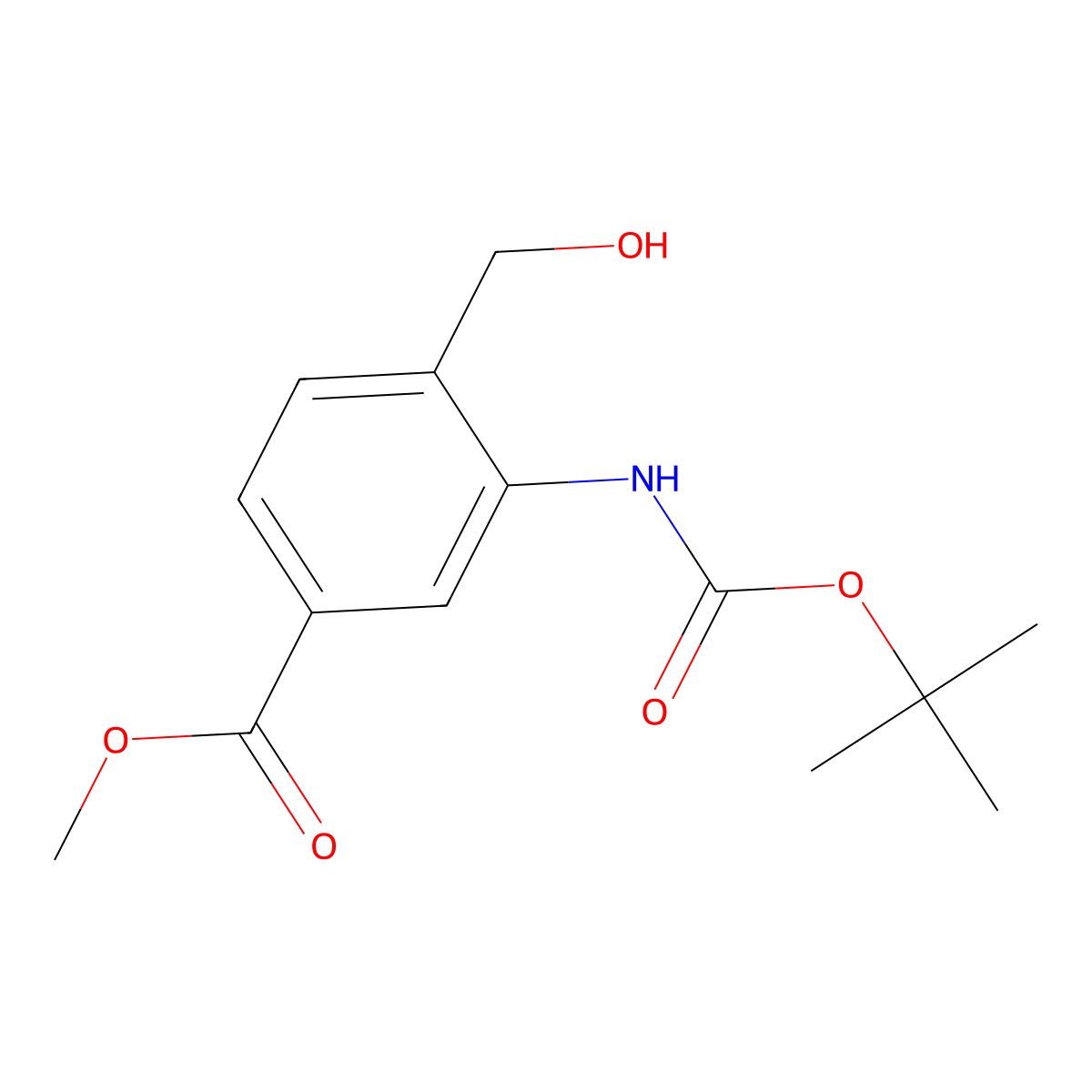 Methyl 3-{[(tert-butoxy)carbonyl]amino}-4-(hydroxymethyl)benzoate molecular structure, CAS 2913419-53-9