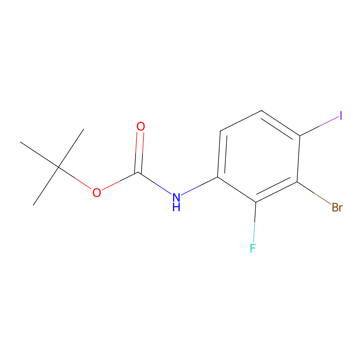 tert-butyl N-(3-bromo-2-fluoro-4-iodophenyl)carbamate molecular structure, CAS 2913419-61-9