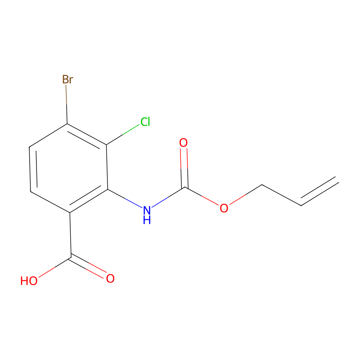 4-Bromo-3-chloro-2-{[(prop-2-en-1-yloxy)carbonyl]amino}benzoic acid molecular structure, CAS 2913419-73-3