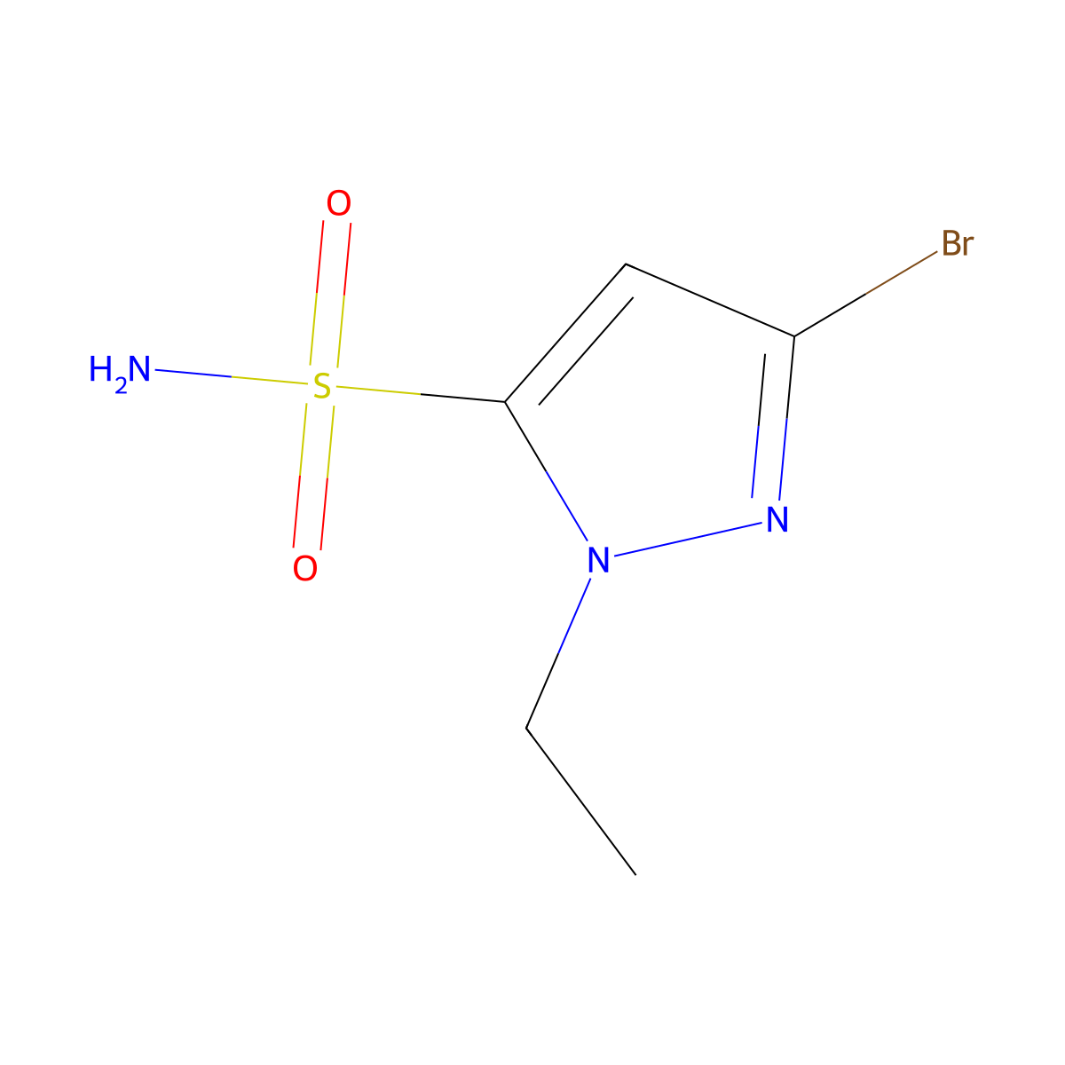 3-bromo-1-ethyl-1H-pyrazole-5-sulfonamide molecular structure, CAS 2913420-24-1
