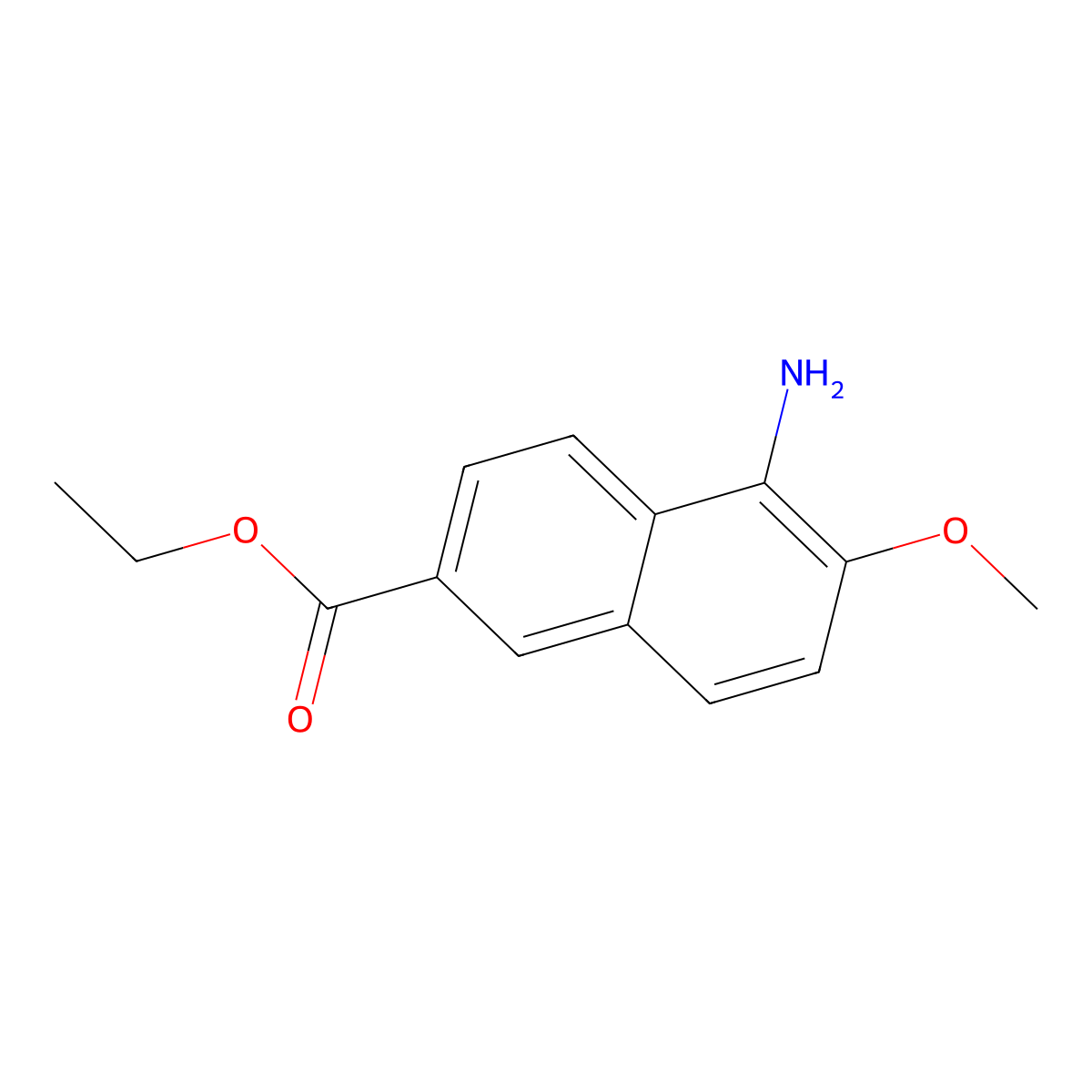 Ethyl 5-amino-6-methoxynaphthalene-2-carboxylate molecular structure, CAS 2913420-56-9