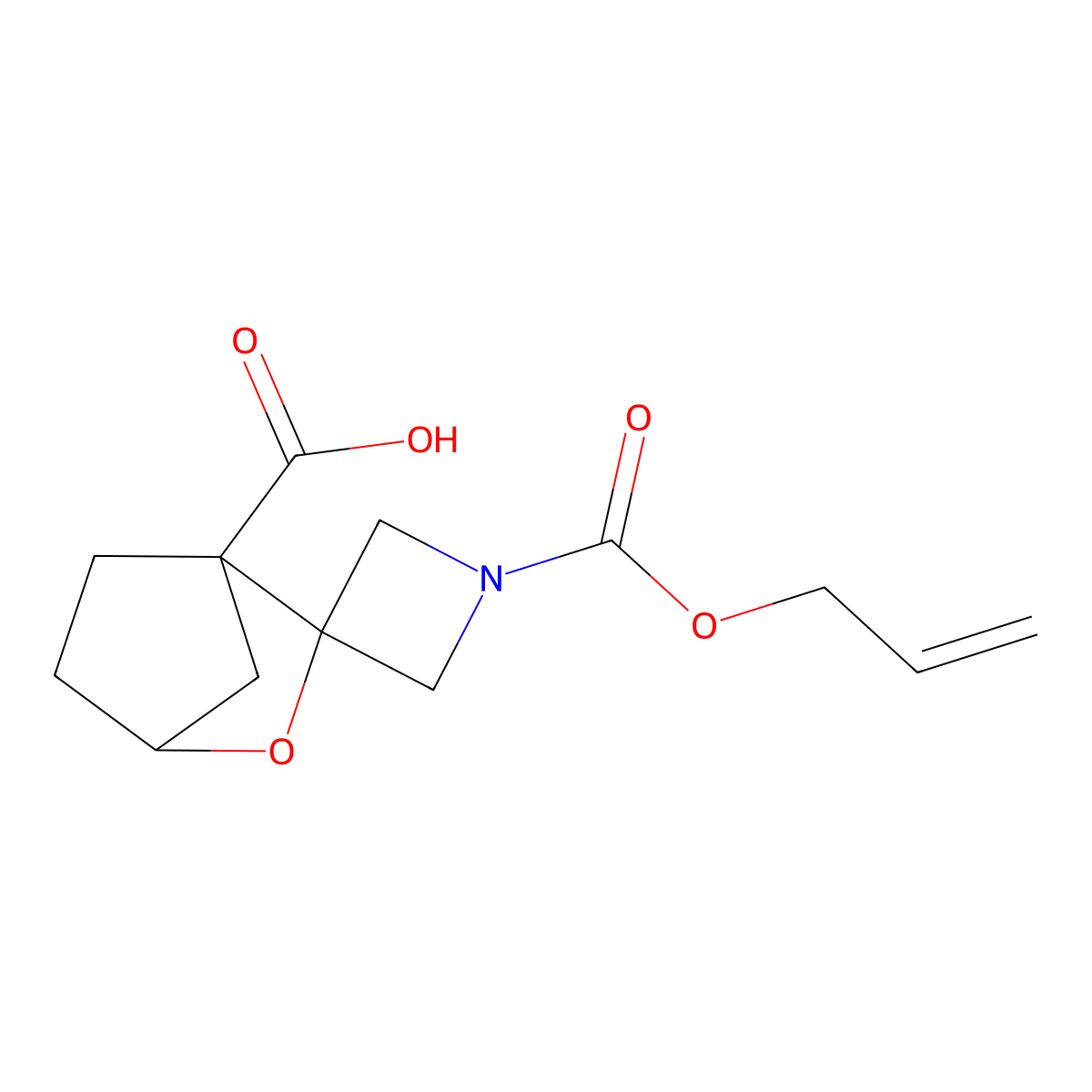 1-[(Prop-2-en-1-yloxy)carbonyl]-3'-oxaspiro[azetidine-3,2'-bicyclo[2.2.1]heptane]-1'-carboxylic acid molecular structure, CAS 2913420-64-9