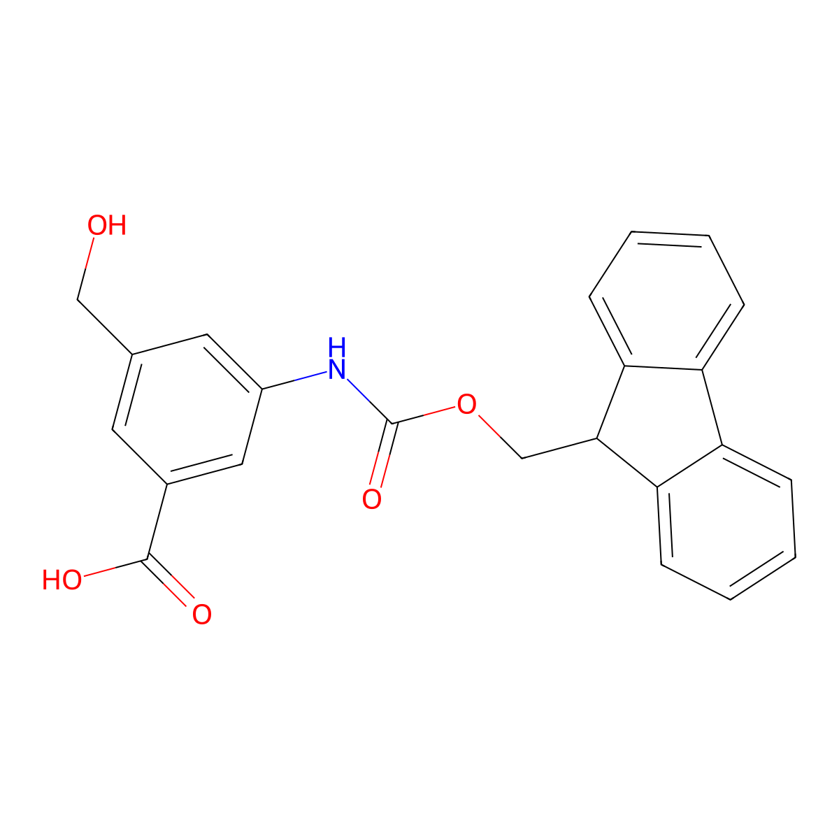 3-({[(9H-fluoren-9-yl)methoxy]carbonyl}amino)-5-(hydroxymethyl)benzoic acid molecular structure, CAS 2913420-89-8