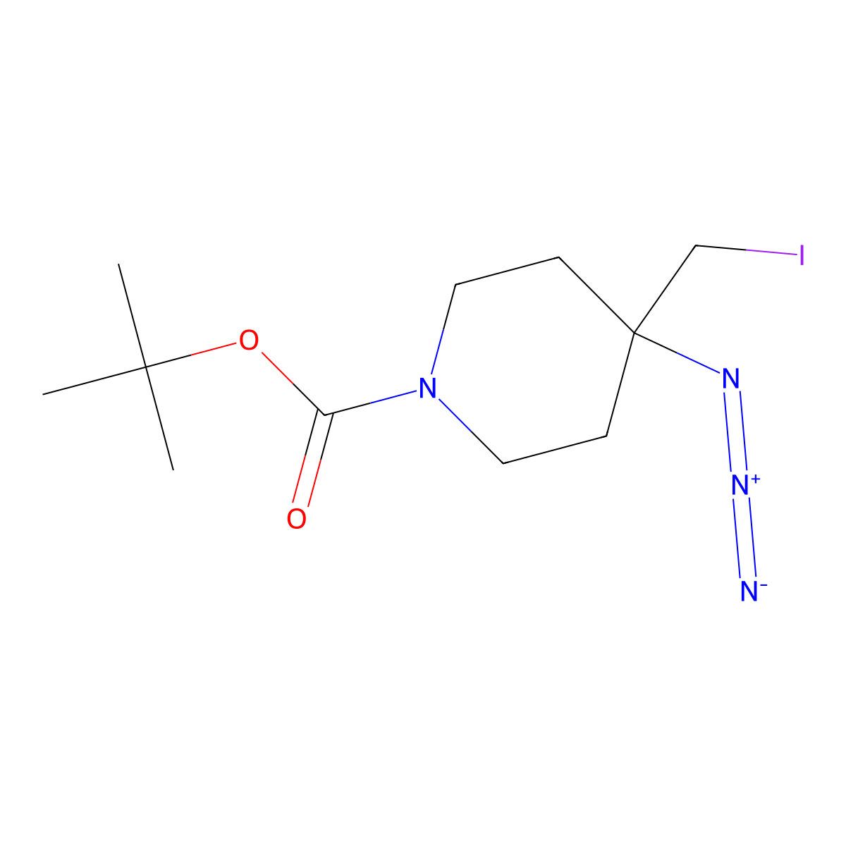Tert-butyl 4-azido-4-(iodomethyl)piperidine-1-carboxylate molecular structure, CAS 2913421-56-2