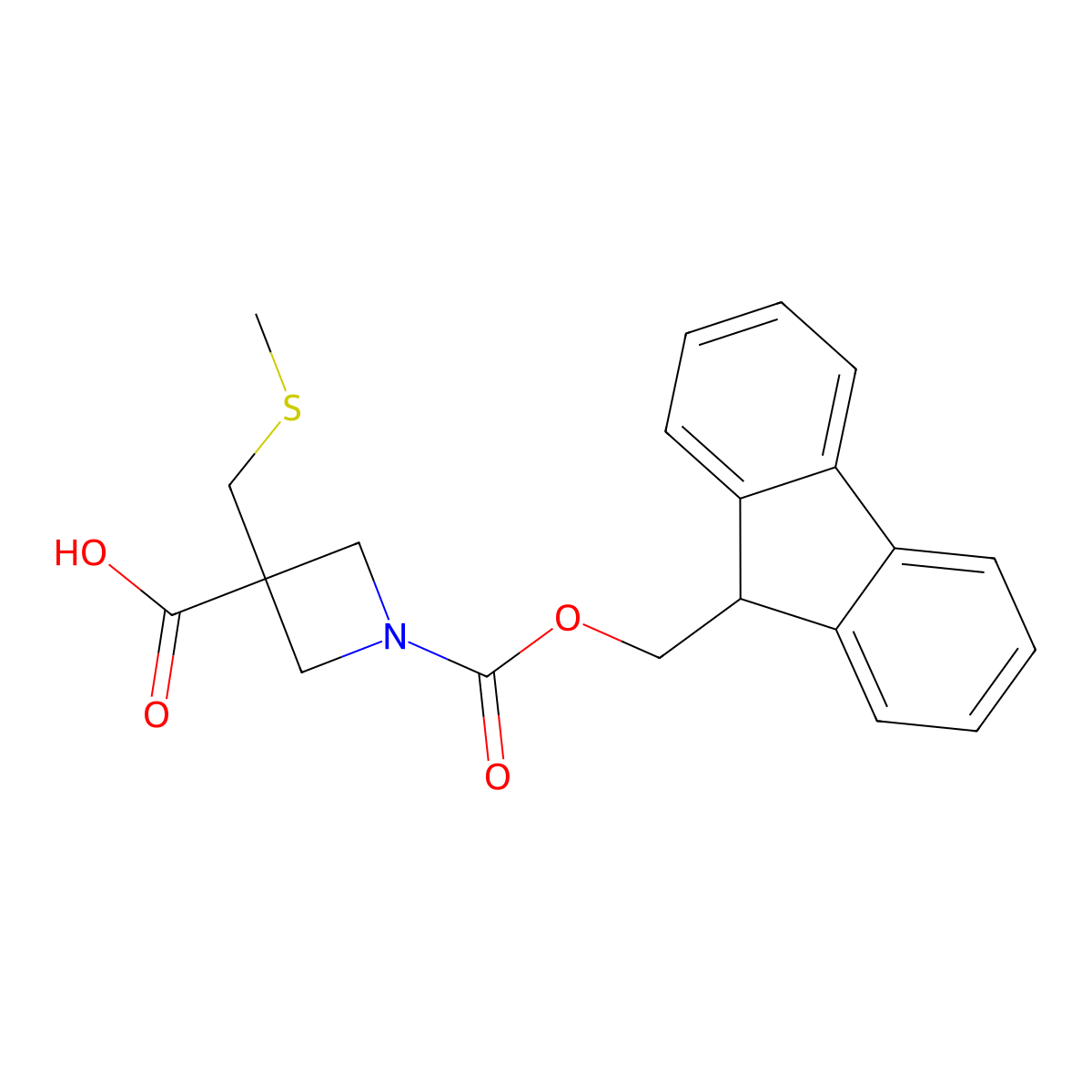 1-{[(9H-fluoren-9-yl)methoxy]carbonyl}-3-[(methylsulfanyl)methyl]azetidine-3-carboxylic acid molecular structure, CAS 2913421-60-8