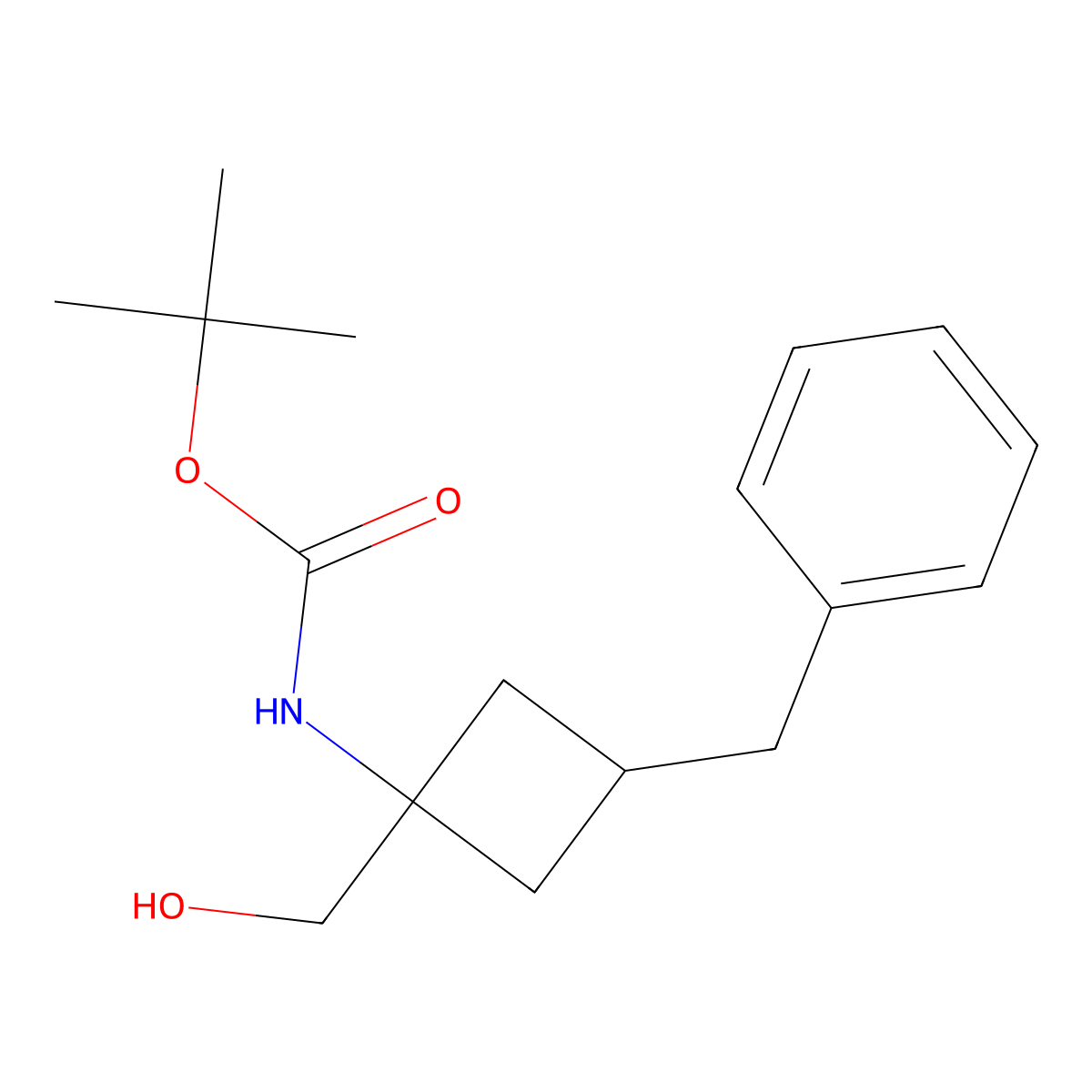 tert-butyl N-[3-benzyl-1-(hydroxymethyl)cyclobutyl]carbamate molecular structure, CAS 2913421-96-0