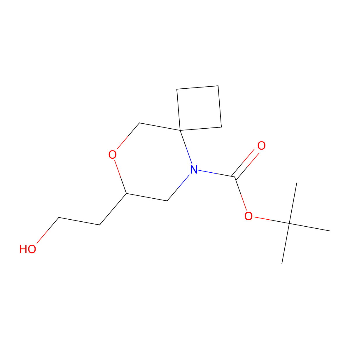 Tert-butyl 7-(2-hydroxyethyl)-8-oxa-5-azaspiro[3.5]nonane-5-carboxylate molecular structure, CAS 2913421-97-1