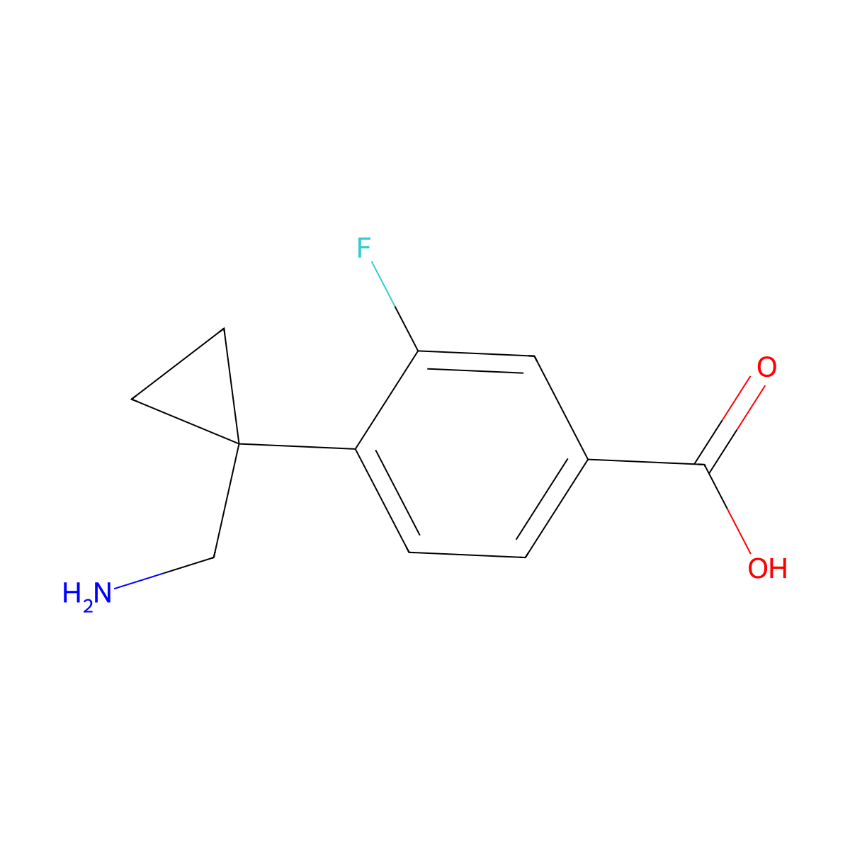 4-[1-(Aminomethyl)cyclopropyl]-3-fluorobenzoic acid molecular structure, CAS 2913422-06-5