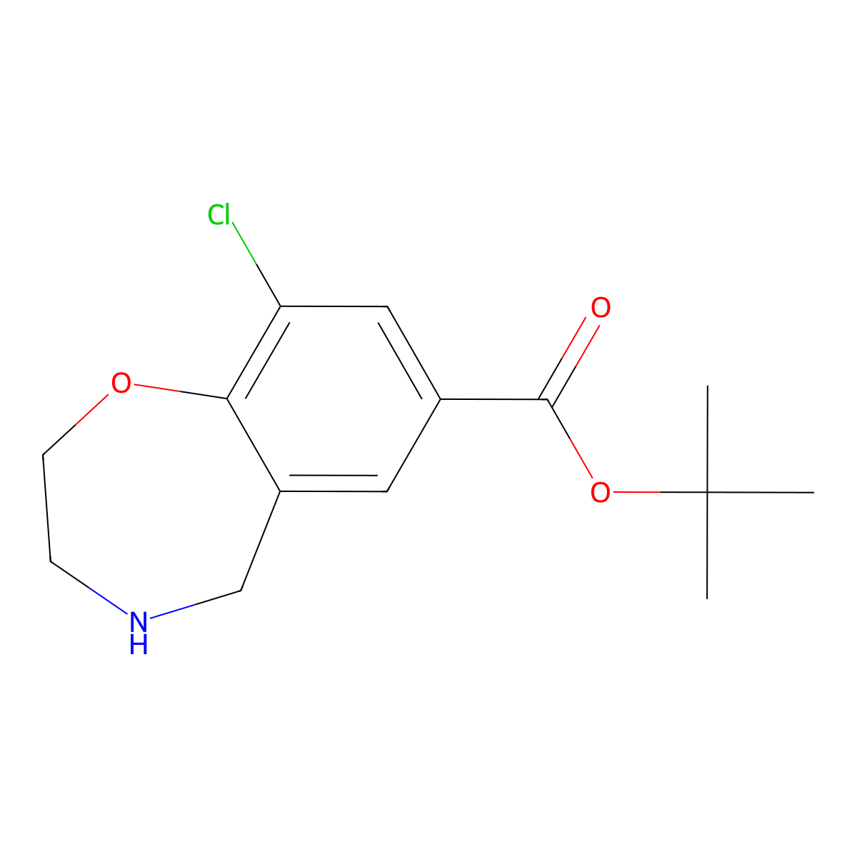 Tert-butyl 9-chloro-2,3,4,5-tetrahydro-1,4-benzoxazepine-7-carboxylate molecular structure, CAS 2913422-64-5