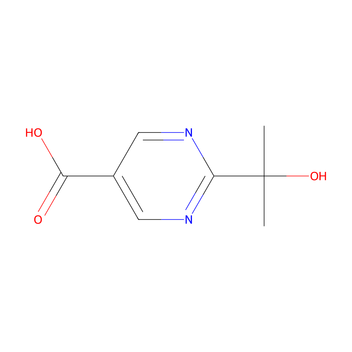 2-(2-Hydroxypropan-2-yl)pyrimidine-5-carboxylic acid molecular structure, CAS 2913422-76-9