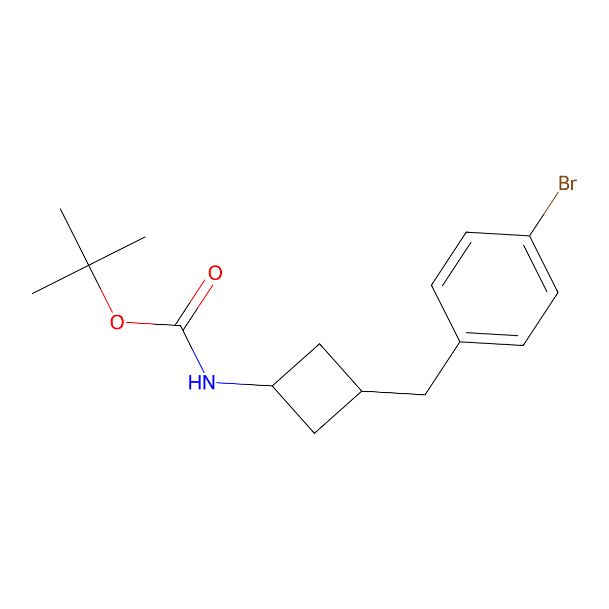 tert-butyl N-{3-[(4-bromophenyl)methyl]cyclobutyl}carbamate molecular structure, CAS 2913423-09-1