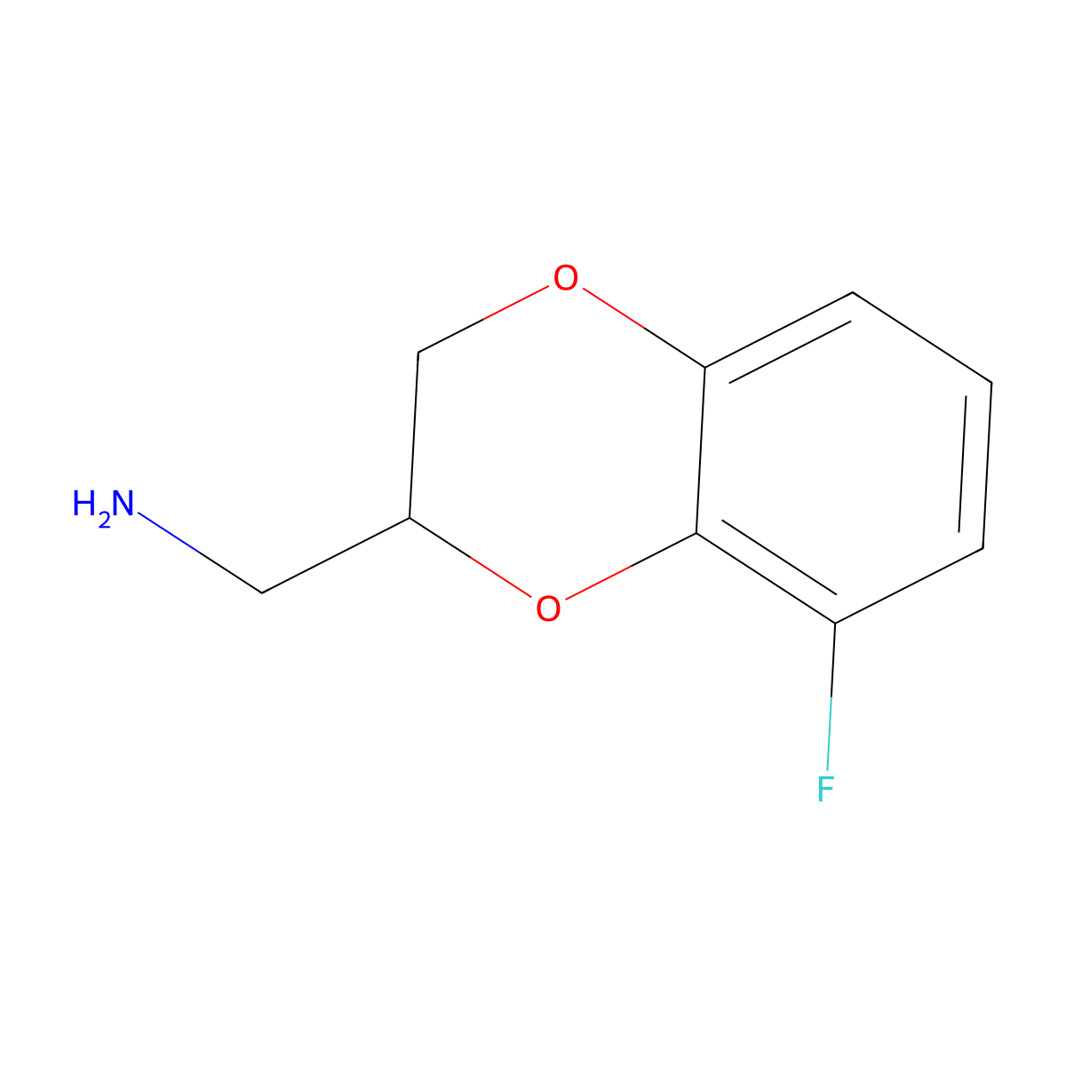 1-(8-Fluoro-2,3-dihydro-1,4-benzodioxin-2-yl)methanamine molecular structure, CAS 2913423-10-4