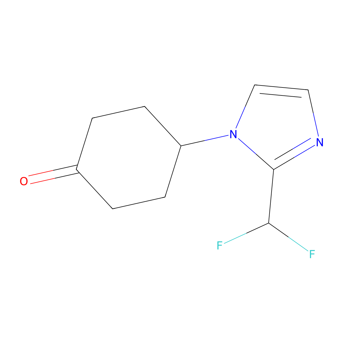 4-[2-(difluoromethyl)-1H-imidazol-1-yl]cyclohexan-1-one molecular structure, CAS 2913423-19-3