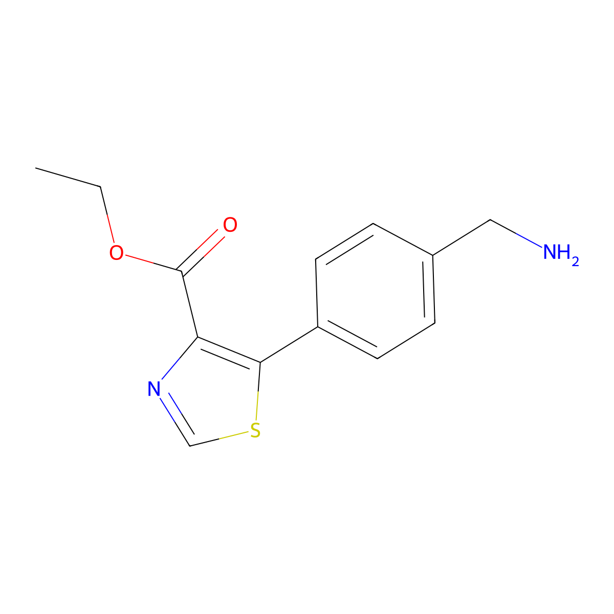 Ethyl 5-[4-(aminomethyl)phenyl]-1,3-thiazole-4-carboxylate molecular structure, CAS 2913423-28-4