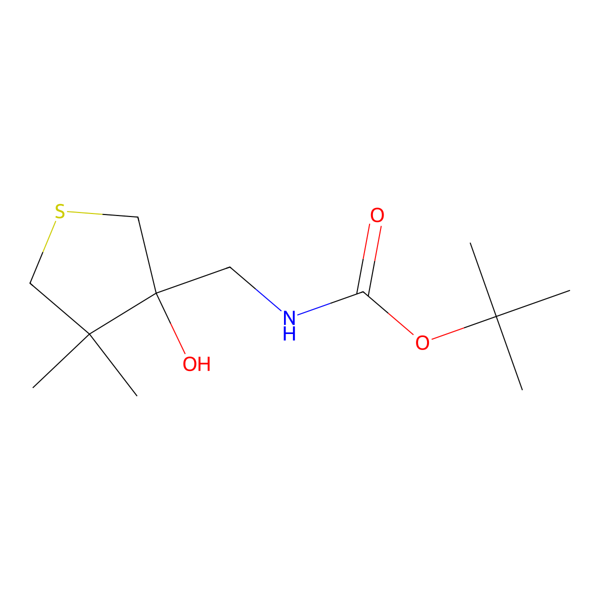 tert-butyl N-[(3-hydroxy-4,4-dimethylthiolan-3-yl)methyl]carbamate molecular structure, CAS 2913423-40-0