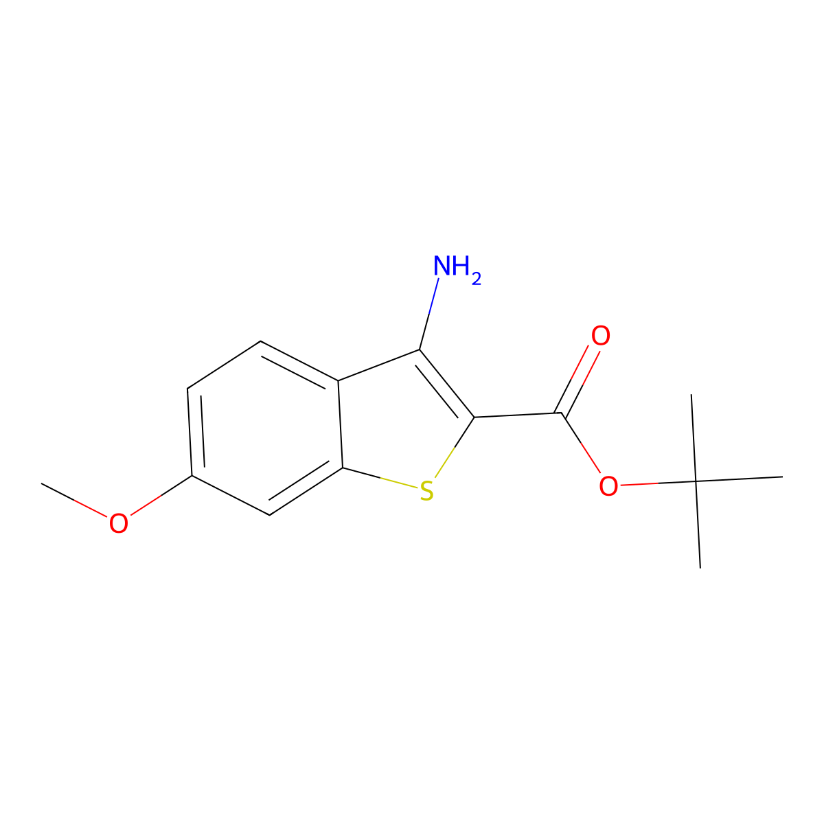 Tert-butyl 3-amino-6-methoxy-1-benzothiophene-2-carboxylate molecular structure, CAS 2913423-41-1