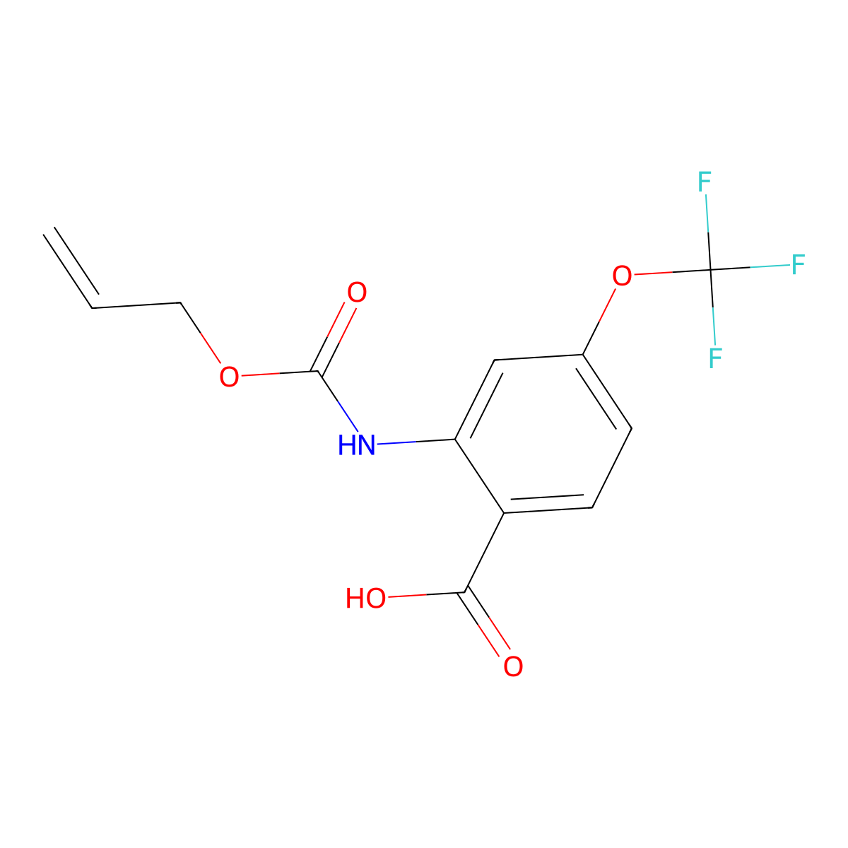 2-{[(Prop-2-en-1-yloxy)carbonyl]amino}-4-(trifluoromethoxy)benzoic acid molecular structure, CAS 2913423-45-5