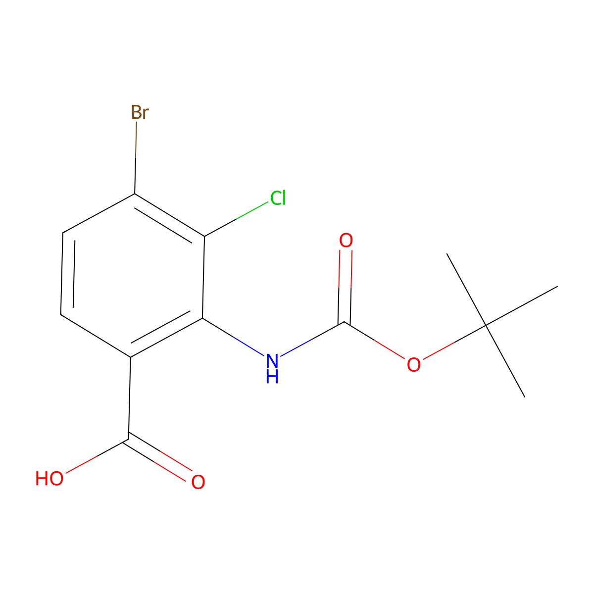 4-Bromo-2-{[(tert-butoxy)carbonyl]amino}-3-chlorobenzoic acid molecular structure, CAS 2913423-58-0