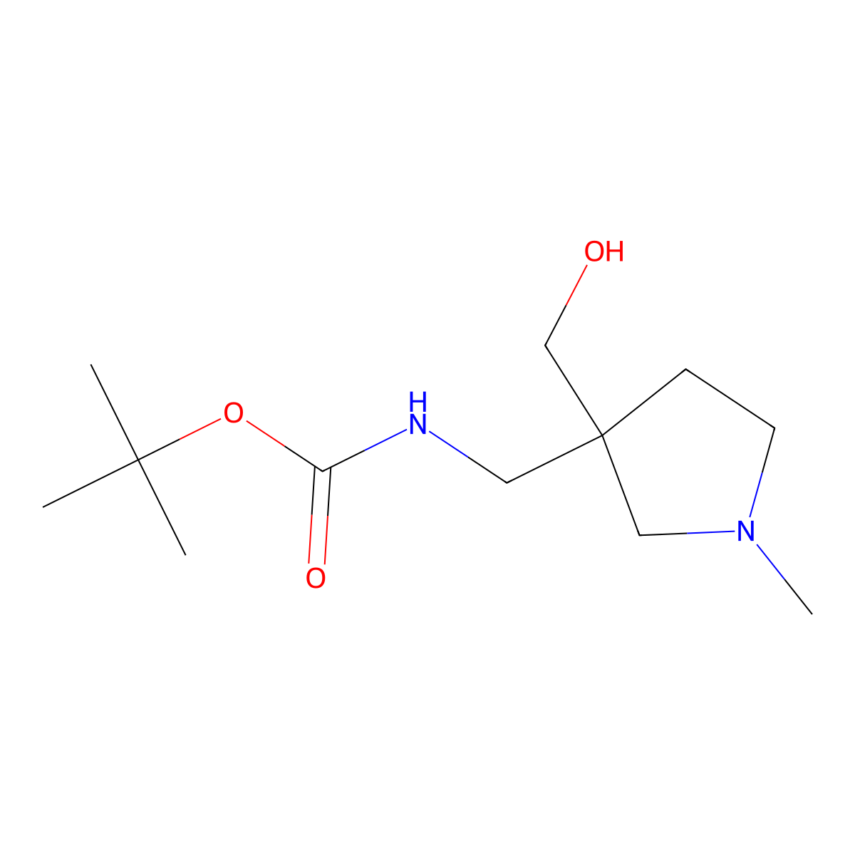 tert-butyl N-{[3-(hydroxymethyl)-1-methylpyrrolidin-3-yl]methyl}carbamate molecular structure, CAS 2913423-60-4