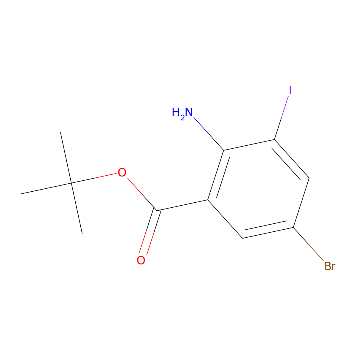 Tert-butyl 2-amino-5-bromo-3-iodobenzoate molecular structure, CAS 2913424-56-1