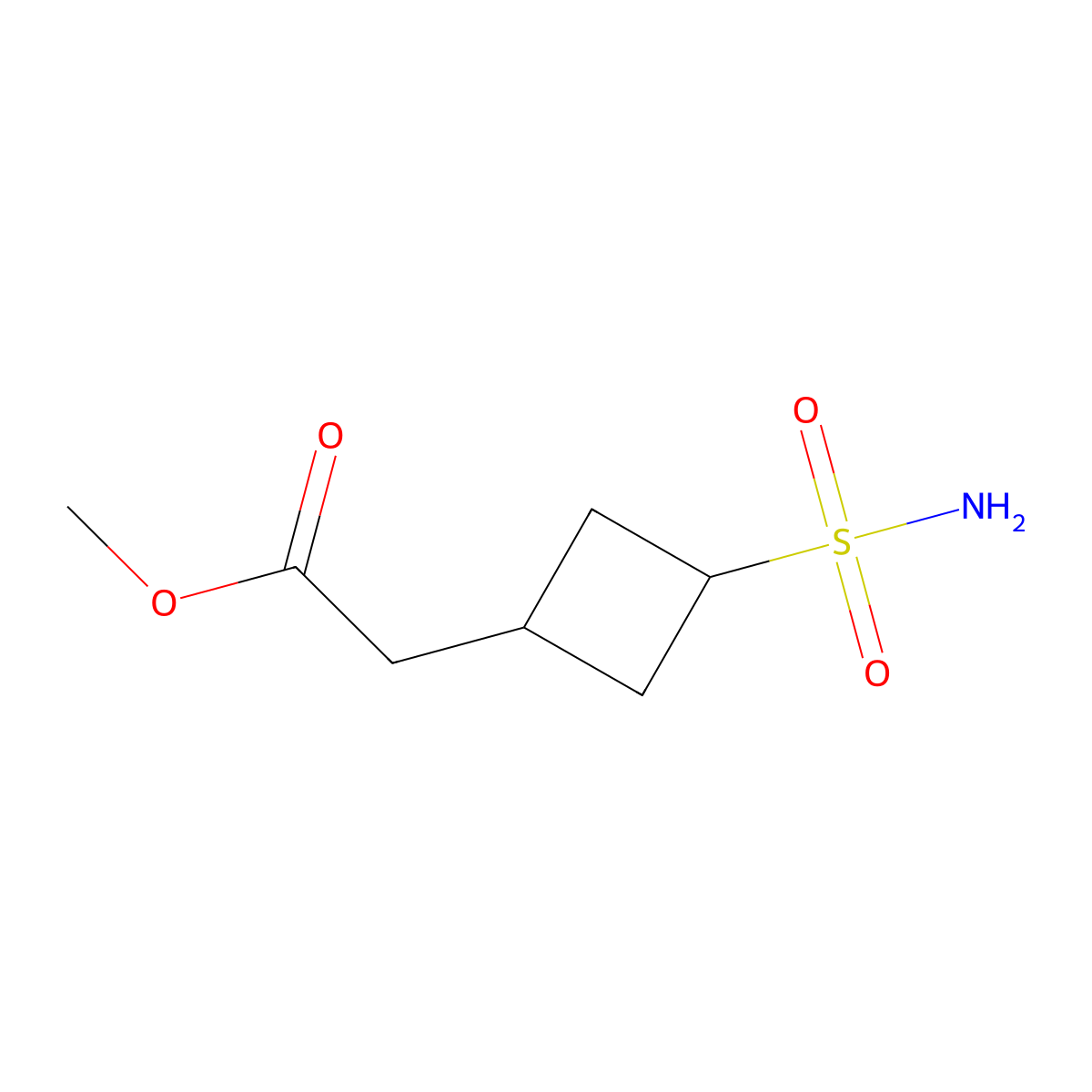 Methyl 2-(3-sulfamoylcyclobutyl)acetate molecular structure, CAS 2913424-62-9
