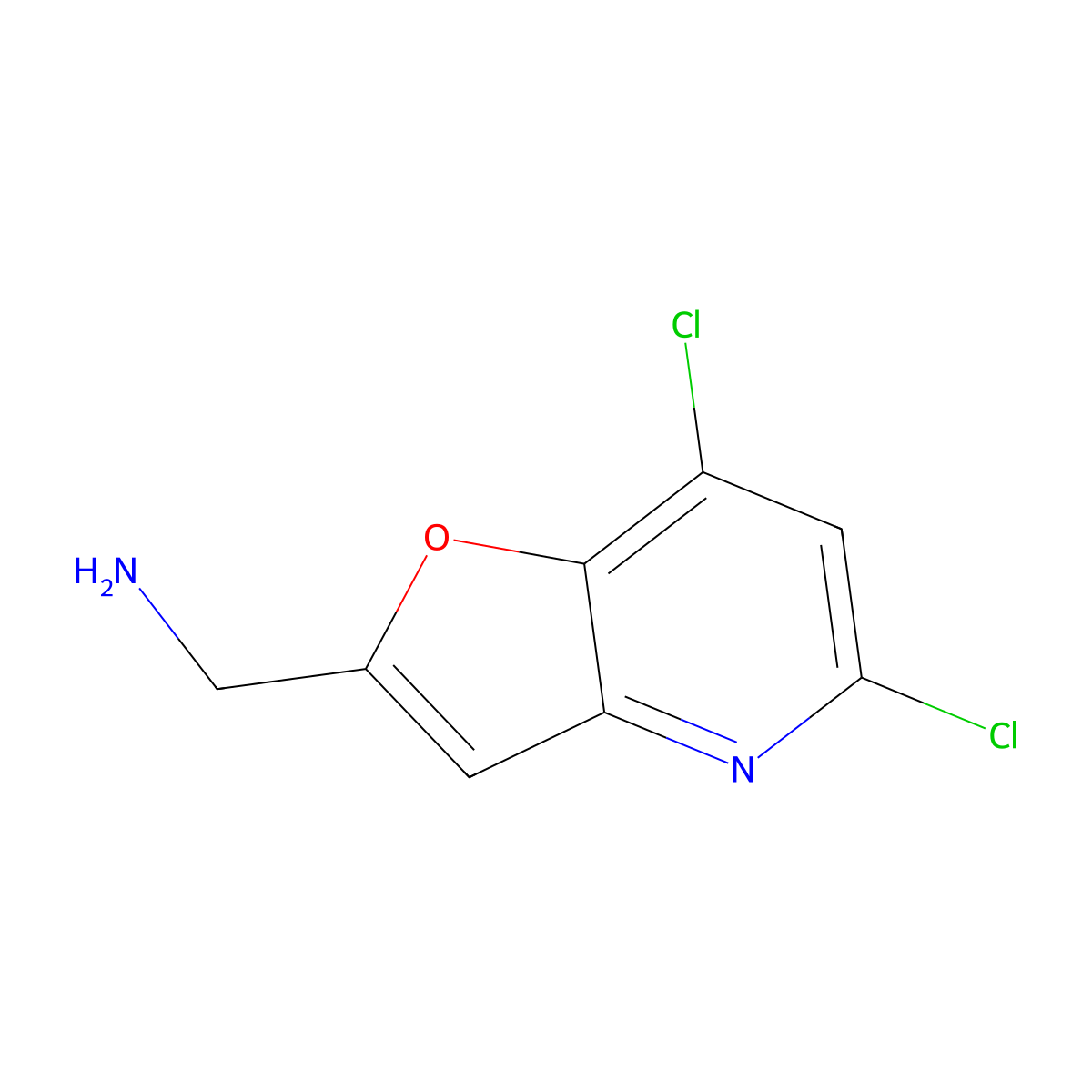 1-{5,7-Dichlorofuro[3,2-b]pyridin-2-yl}methanamine molecular structure, CAS 2913424-71-0