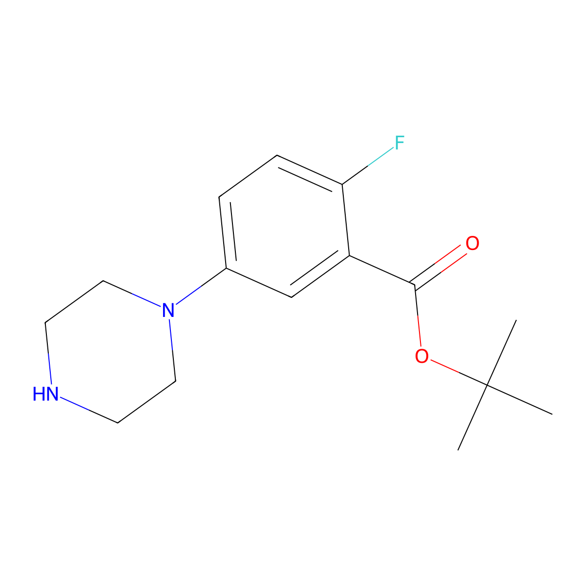 Tert-butyl 2-fluoro-5-(piperazin-1-yl)benzoate molecular structure, CAS 2913424-81-2