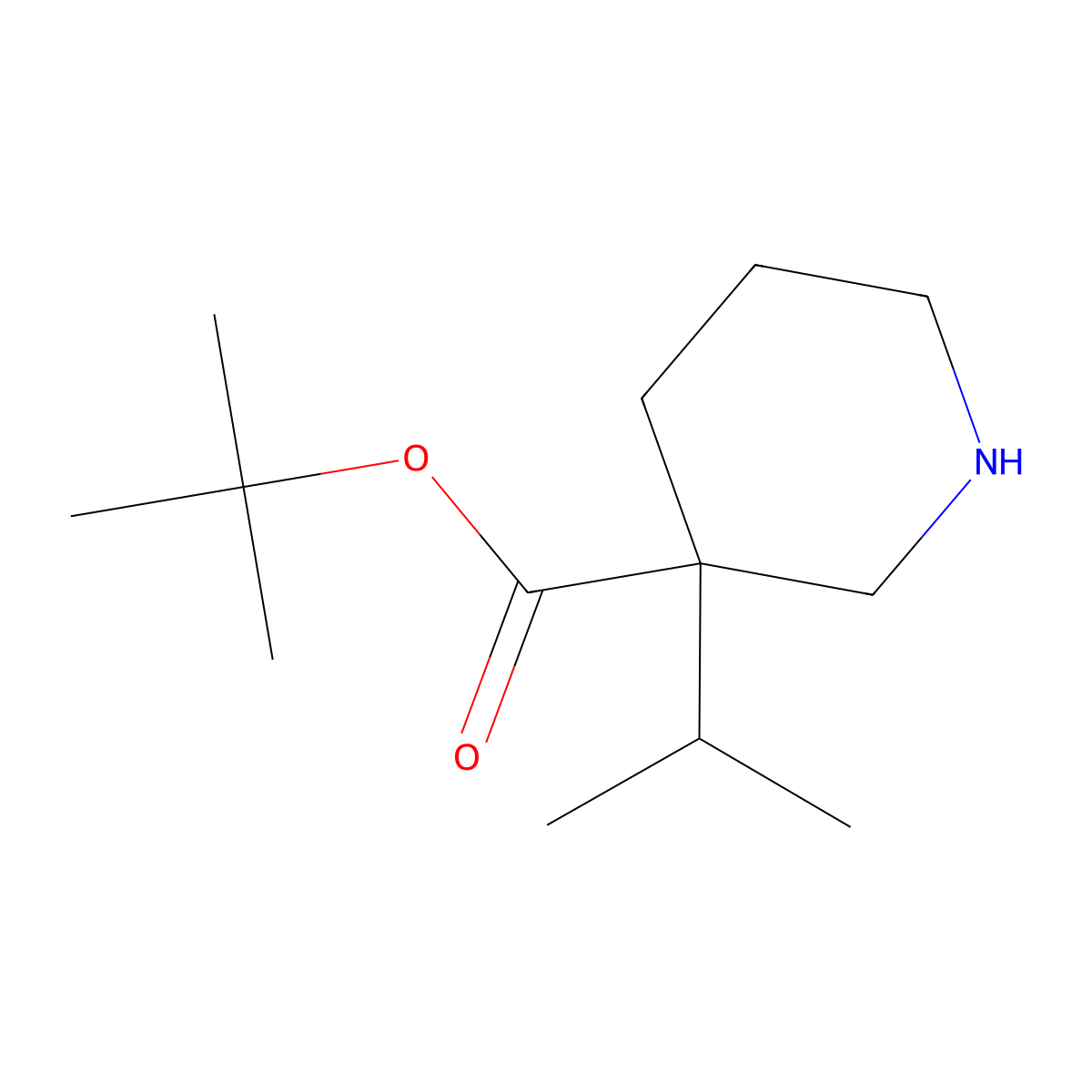 Tert-butyl 3-(propan-2-yl)piperidine-3-carboxylate molecular structure, CAS 2913424-95-8