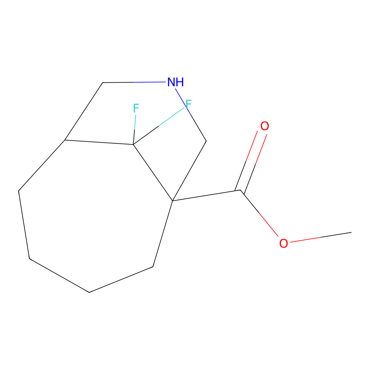 Methyl 10,10-difluoro-8-azabicyclo[4.3.1]decane-1-carboxylate molecular structure, CAS 2913425-16-6