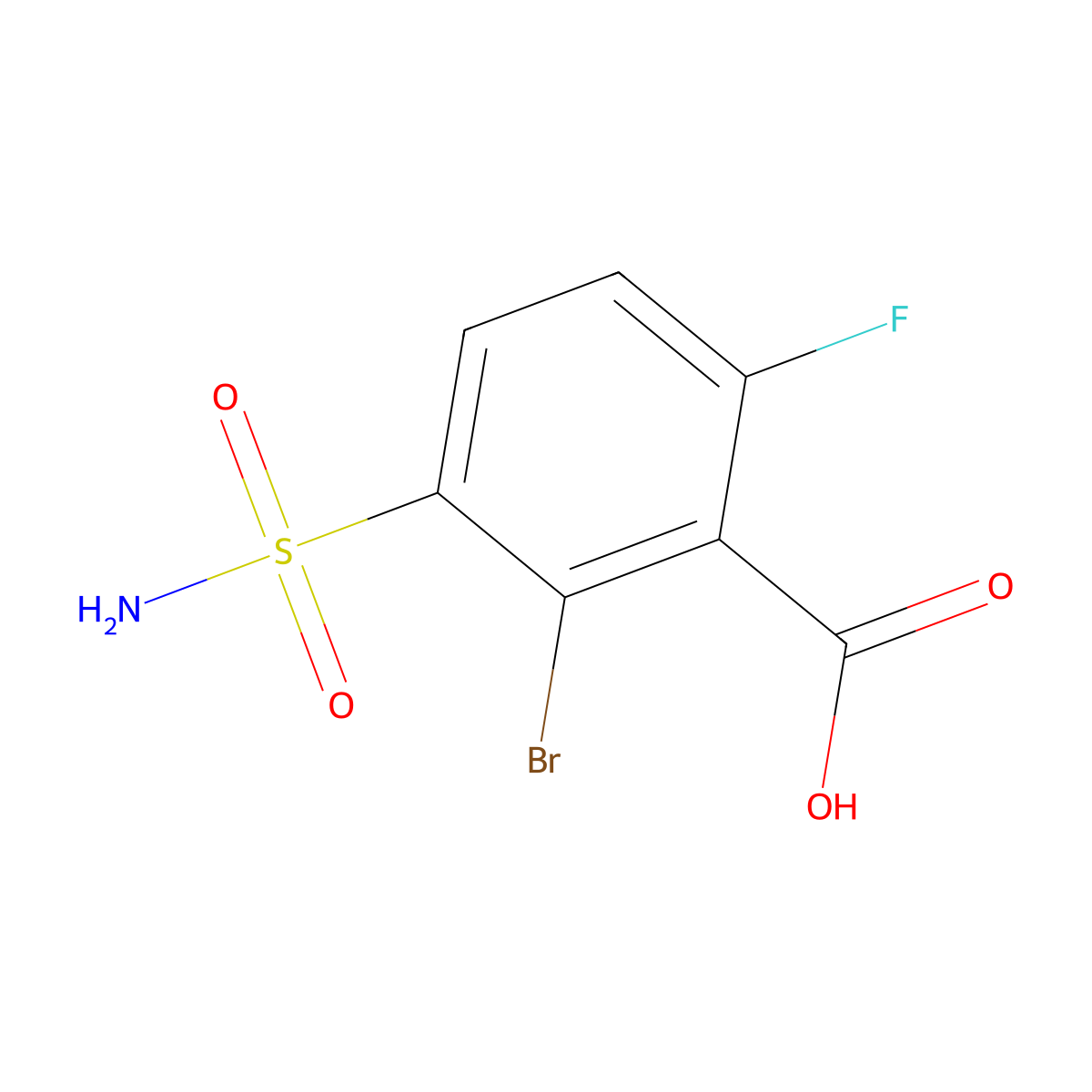 2-Bromo-6-fluoro-3-sulfamoylbenzoic acid molecular structure, CAS 2913426-04-5