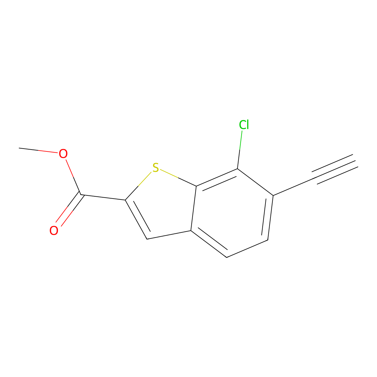 Methyl 7-chloro-6-ethynyl-1-benzothiophene-2-carboxylate molecular structure, CAS 2913426-29-4