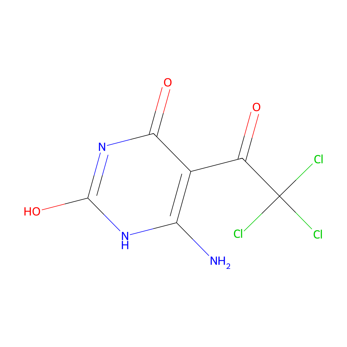 6-Amino-2-hydroxy-5-(2,2,2-trichloroacetyl)-1,4-dihydropyrimidin-4-one molecular structure, CAS 2913426-30-7