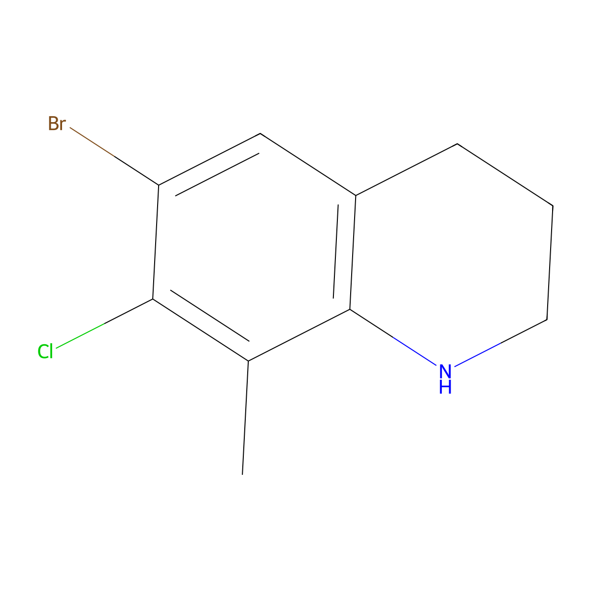 6-Bromo-7-chloro-8-methyl-1,2,3,4-tetrahydroquinoline molecular structure, CAS 2913436-36-7