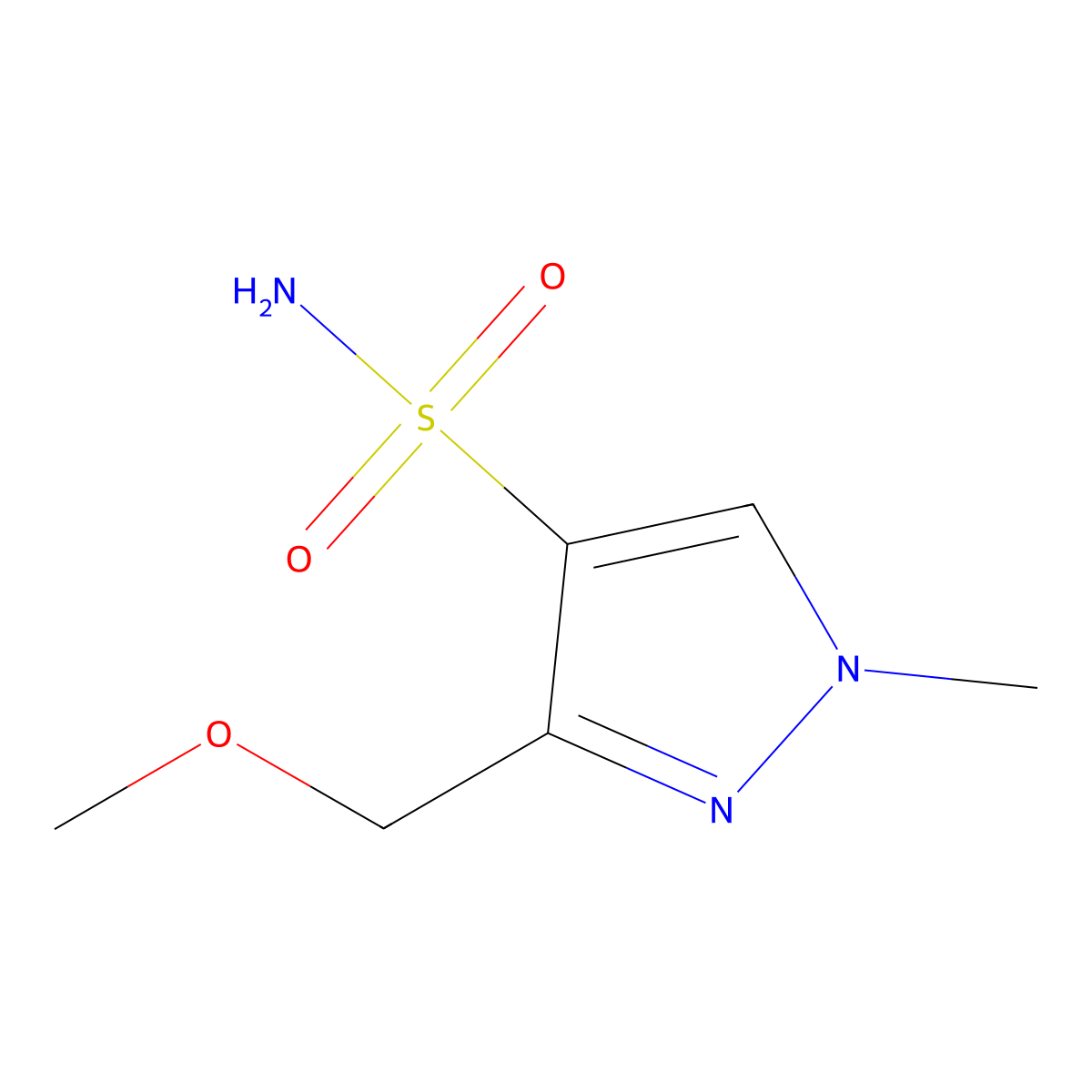 3-(methoxymethyl)-1-methyl-1H-pyrazole-4-sulfonamide molecular structure, CAS 2913436-48-1
