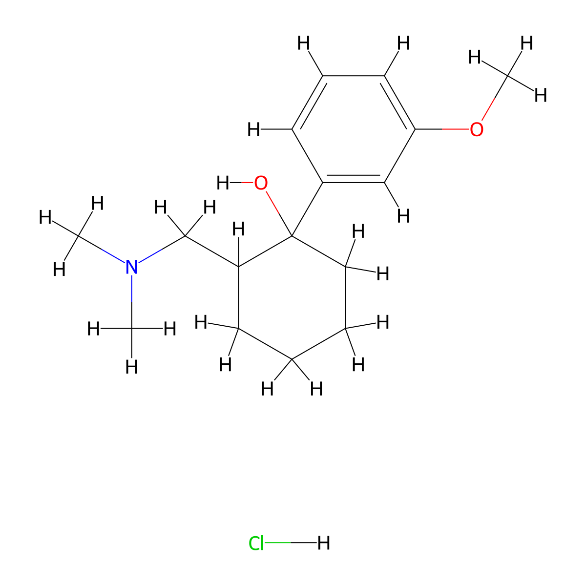 Cyclohexanol, 2-((dimethylamino)methyl)-1-(3-methoxyphenyl)-, hydrochloride (1:1) molecular structure, CAS 2914-78-5