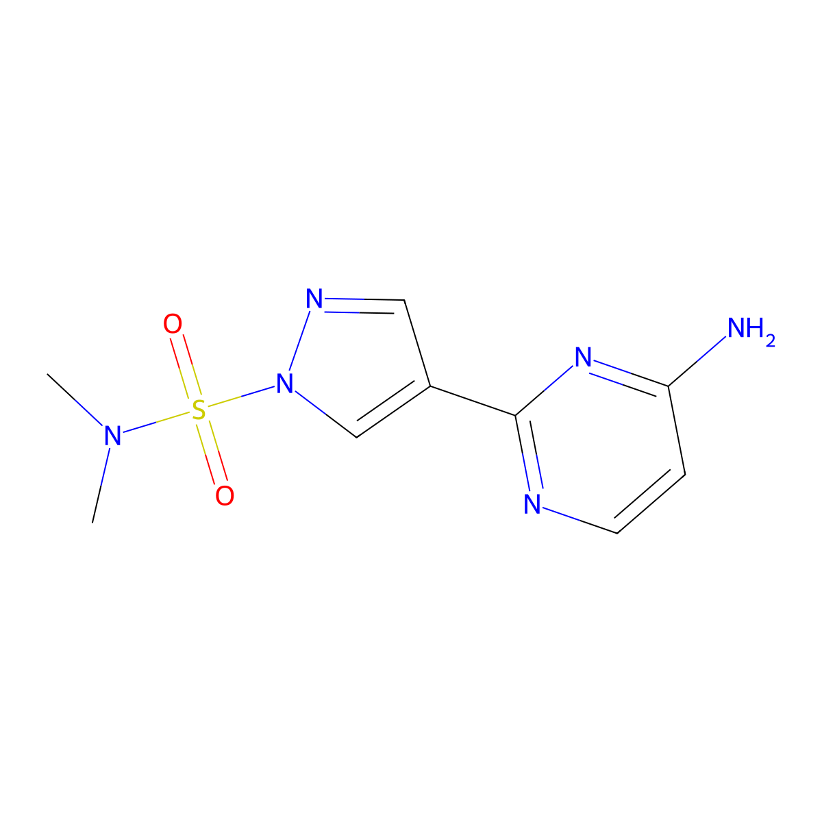 1H-Pyrazole-1-sulfonamide, 4-(4-amino-2-pyrimidinyl)-N,N-dimethyl- molecular structure, CAS 2914848-57-8