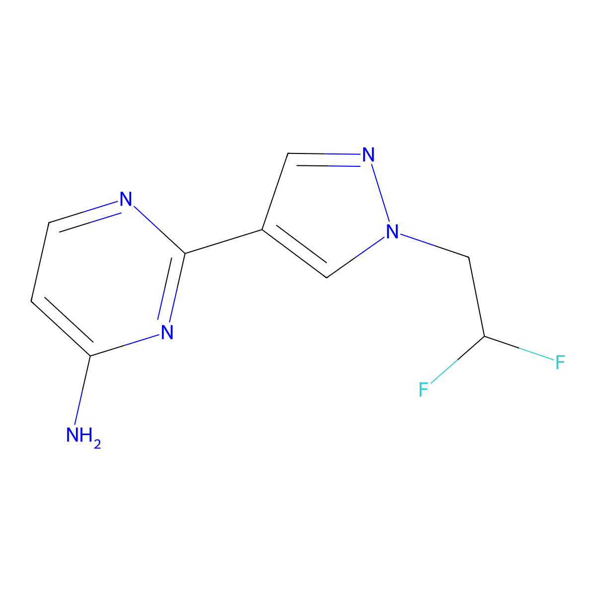 4-Pyrimidinamine, 2-[1-(2,2-difluoroethyl)-1H-pyrazol-4-yl]- molecular structure, CAS 2914852-92-7