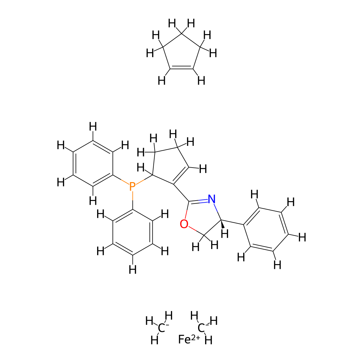 (2Rp)-1-[(4R)-4,5-dihydro-4-phenyl-2-oxazolyl]-2-(diphenylphosphino)ferrocene molecular structure, CAS 291536-01-1