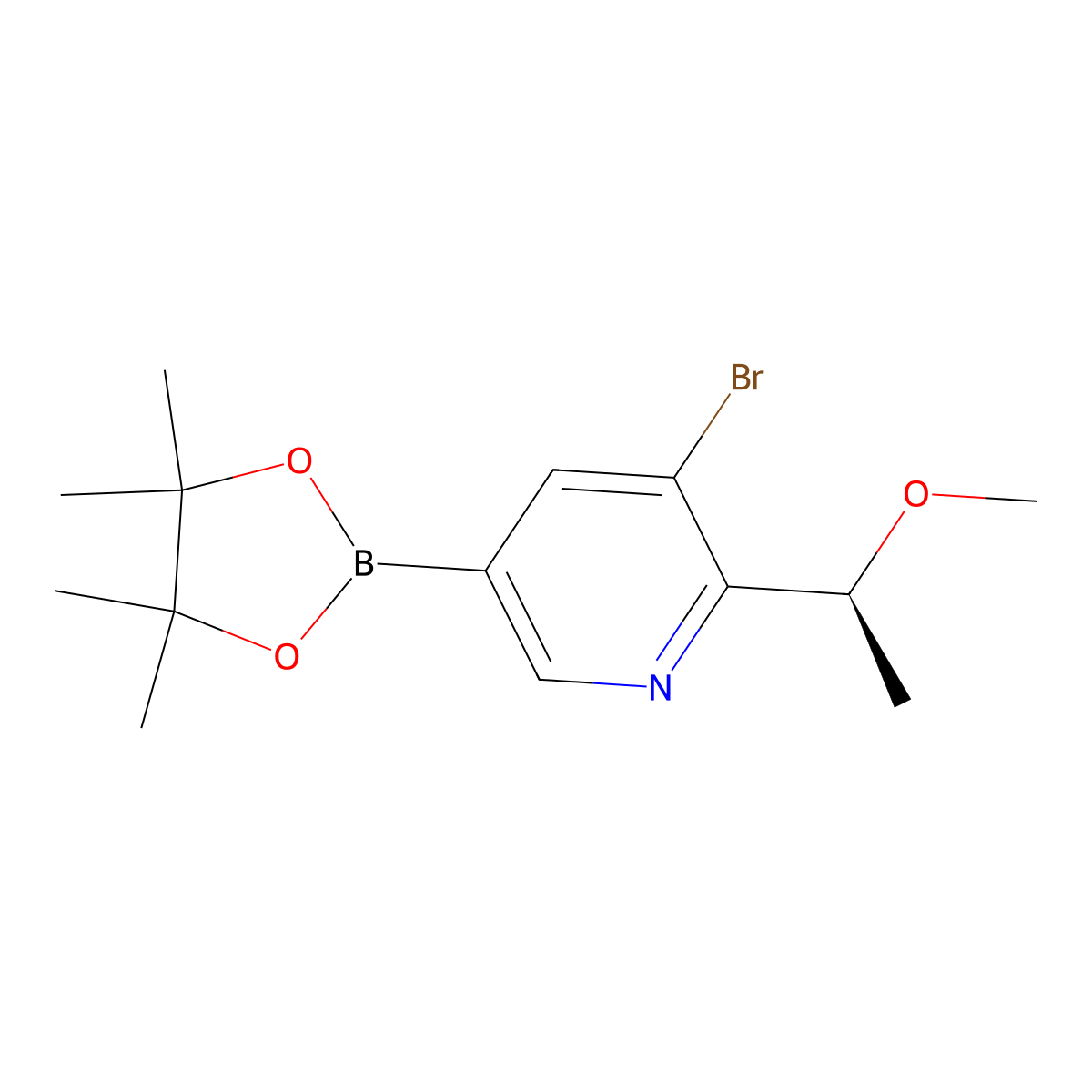 (S)-3-bromo-2-(1-methoxyethyl)-5-(4,4,5,5-tetramethyl-1,3,2-dioxaborolan-2-yl)pyridine molecular structure, CAS 2915546-78-8