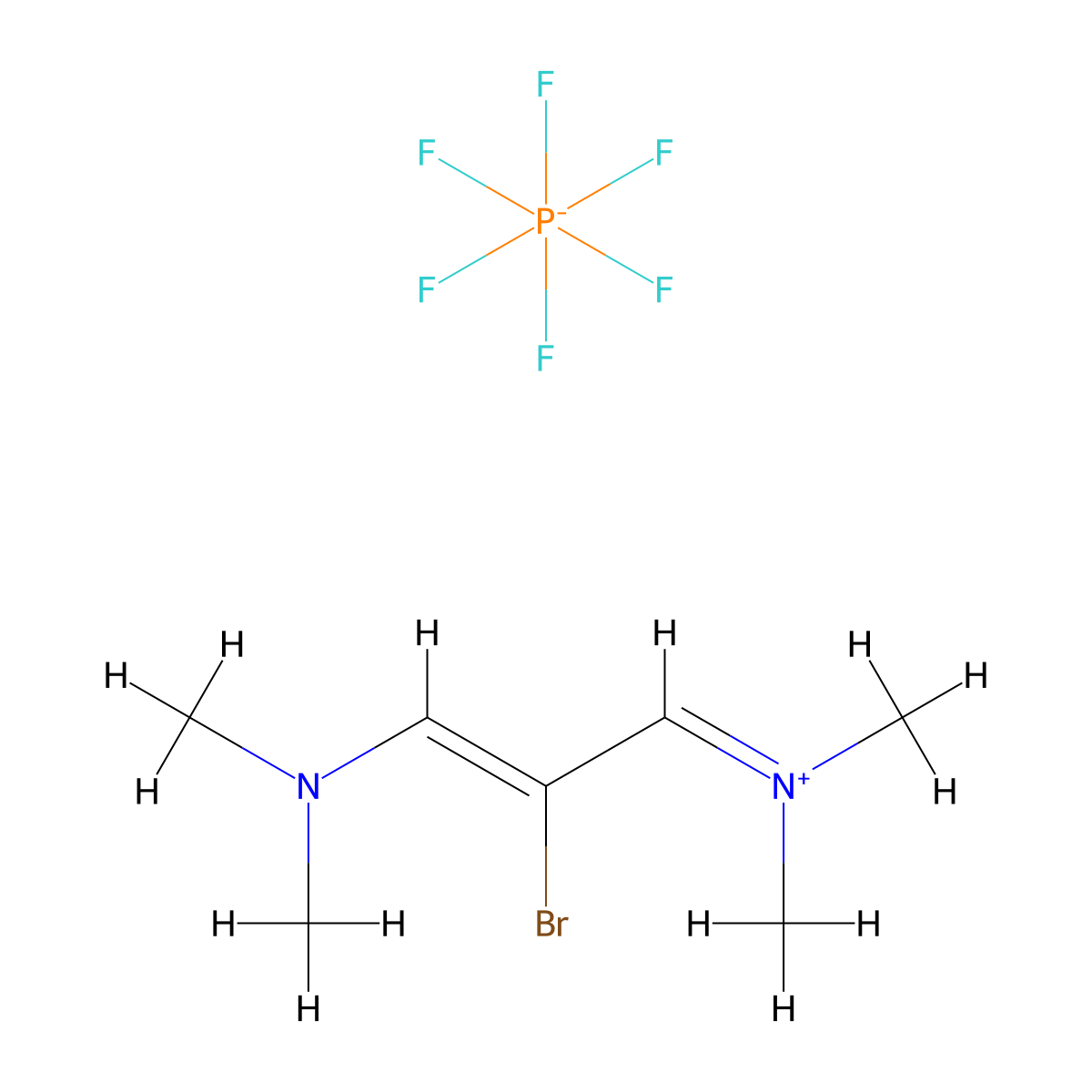 N-(2-Bromo-3-(dimethylamino)allylidene)-N-methylmethanaminium hexafluorophosphate(V) molecular structure, CAS 291756-78-0